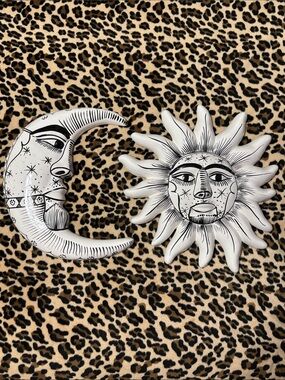 Mexican MOON & SUN 🖤🤍Ceramic Wall Decor Set Art Handmade Luna Sol Celestial